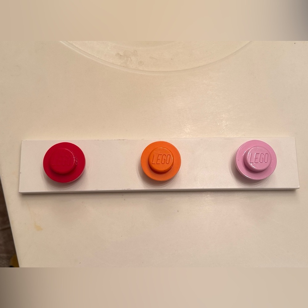 LEGO Colorful Wall Hooks in Red, Orange, and Pink